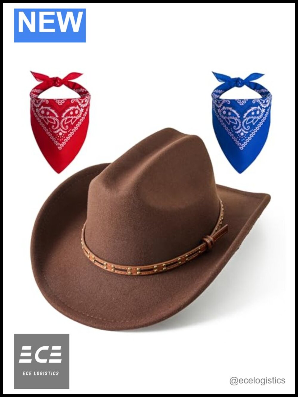 Kids Cowboy Hat Polyester Wool Adjustable Western Hat with 2 Bandanas